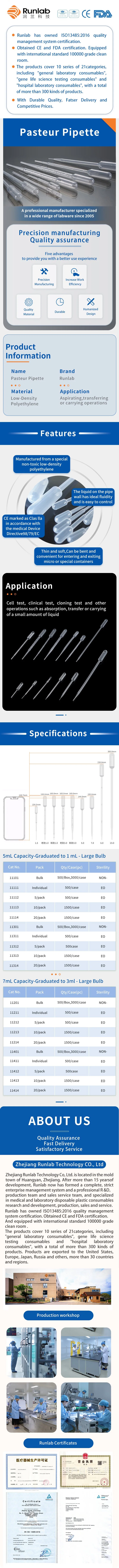 5ml Large Bulb Transfer Pipettes with Graduation to 1ml