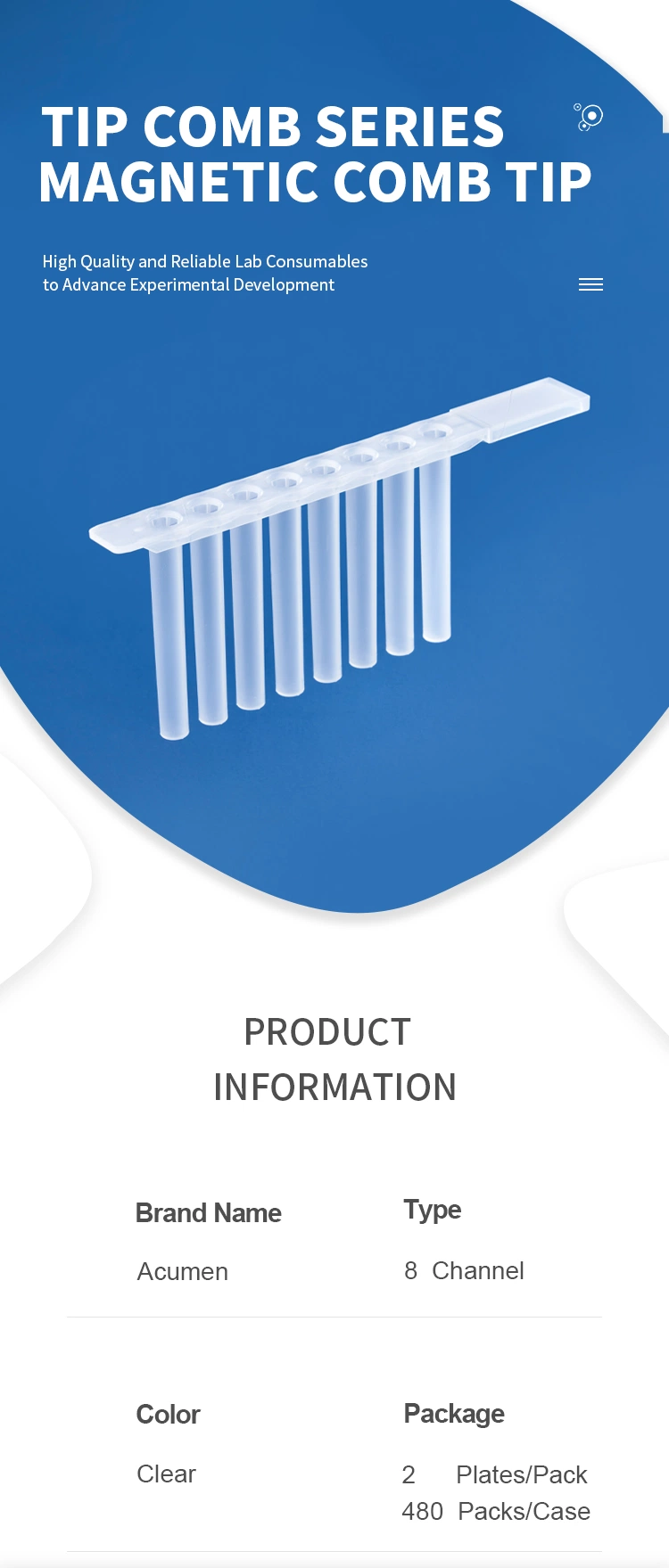 Laboratory Consumables 8-Strip Tip Comb for Deep Well Plate