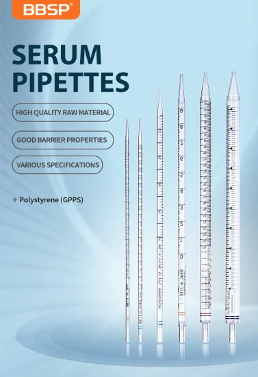 Pipetas de transferência serológica estéreis descartáveis ​​altamente transparentes dos pp consumíveis 5ml 10ml 25ml 50ml do laboratório